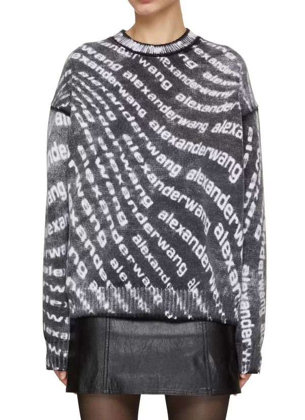 Knitwear>ALEXANDER WANG Logo Wave Crewneck Pullover