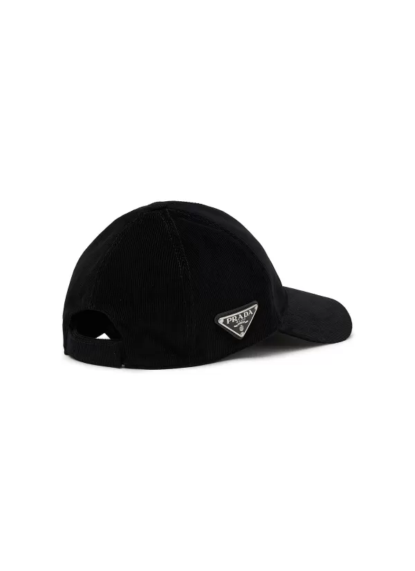 Hats & Gloves>PRADA Logo-Plaque Corduroy Baseball Cap