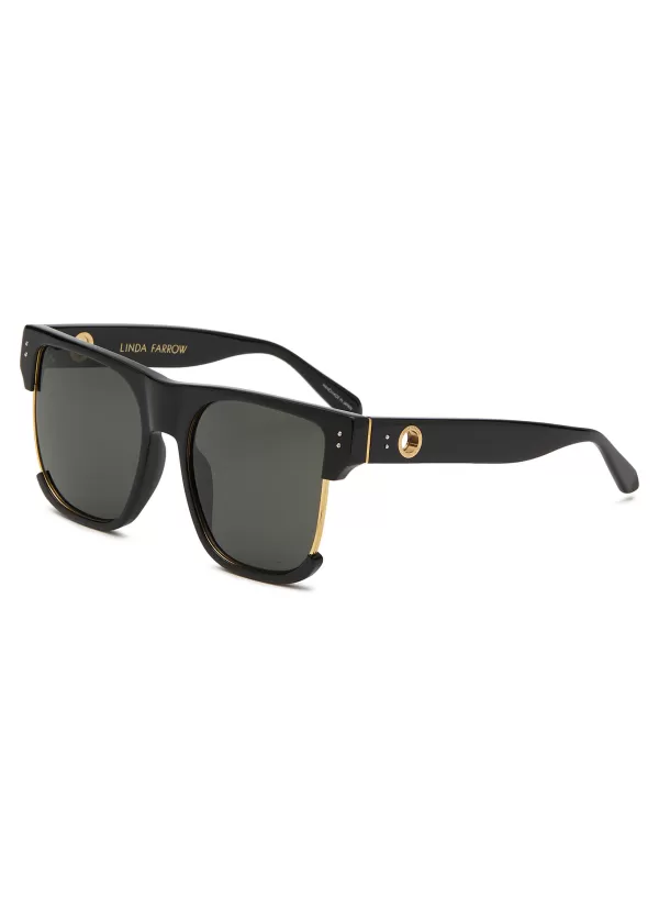 Eyewear>LINDA FARROW Lomas Acetate & Metal Square Sunglasses