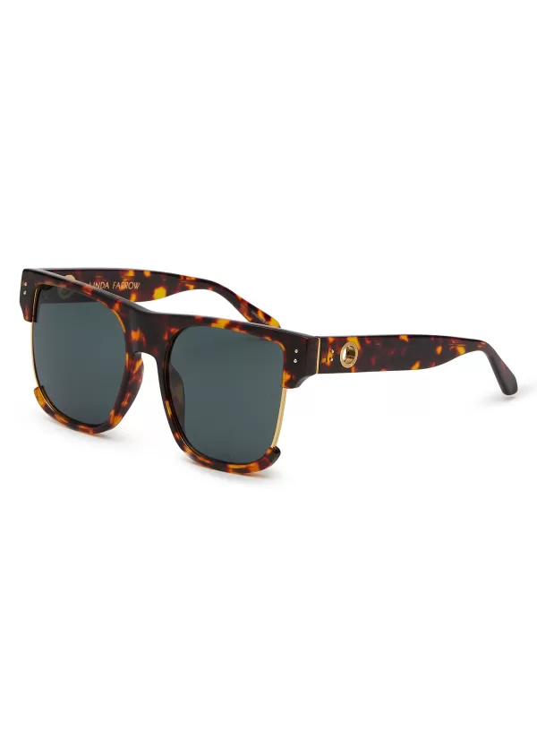 Eyewear>LINDA FARROW Lomas Acetate & Metal Square Sunglasses