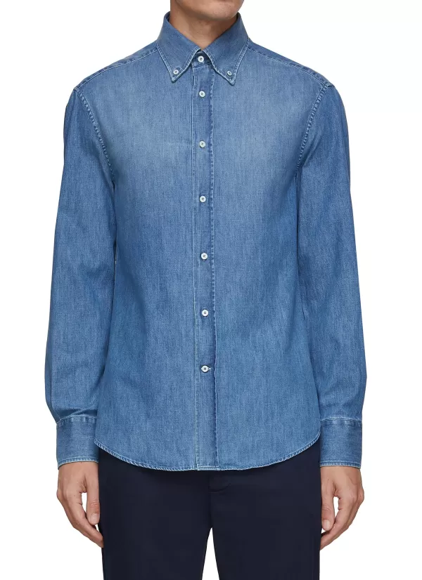 Shirts>BRUNELLO CUCINELLI Long Sleeve Button Down Denim Shirt