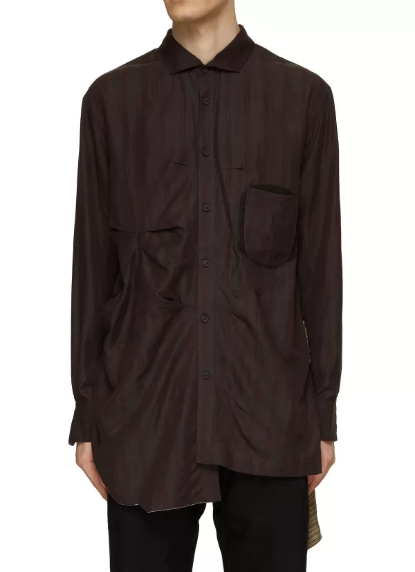 Shirts>ZIGGY CHEN Long Sleeve Shirt With Asymmetric Back Pleats