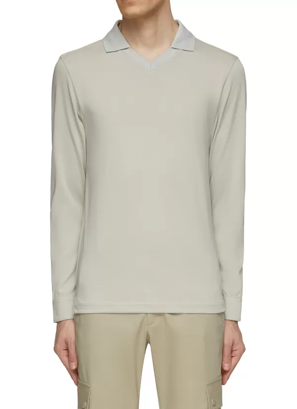 Polos>GOSPHERES Long Sleeve V-Neck Polo Shirt