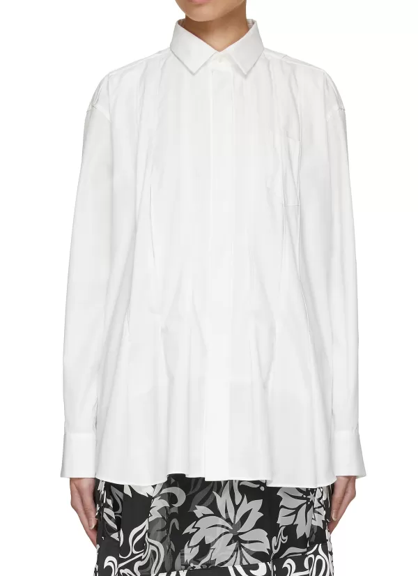 Tops>SACAI Low Waisted Pleated Poplin Shirt