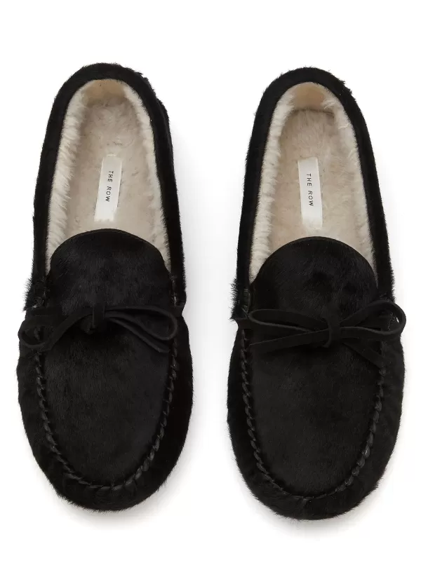 Flats>THE ROW Lucca Ponyhair Leather Mocassin