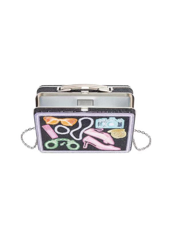 Clutch Bags>JUDITH LEIBER Lunch Box X-Ray Spy Kit Stone Embellished Clutch