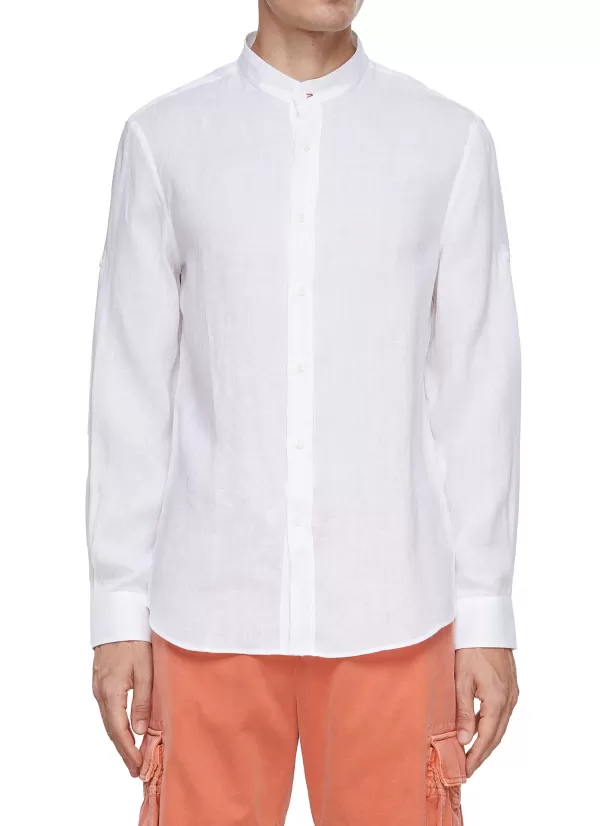 Shirts>BRUNELLO CUCINELLI Mandarin Collar Linen Shirt