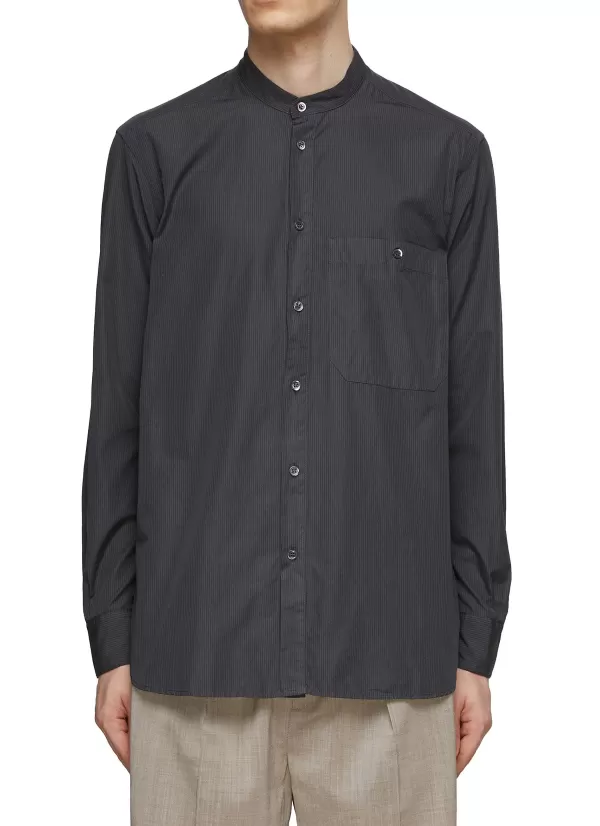 Shirts>BARENA Mandarin Collar Pinstripe Shirt