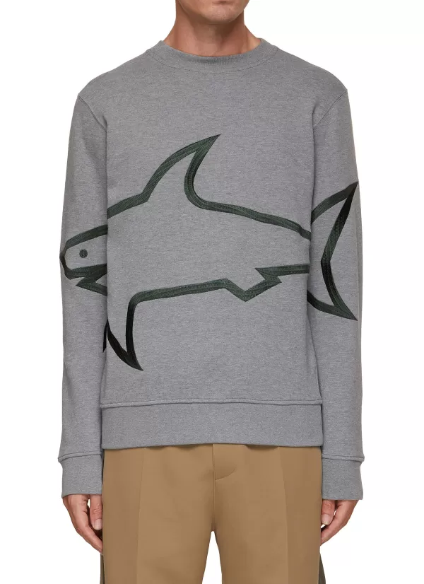 Pullovers & Hoodies>PAUL & SHARK Maxi Shark Embroidery Crewneck Sweatshirt