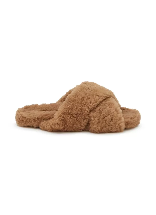 Slides>YVES SALOMON Merinos Crisscross Fur Slide