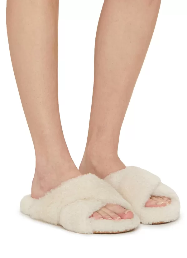 Slides>YVES SALOMON Merinos Crisscross Fur Slide