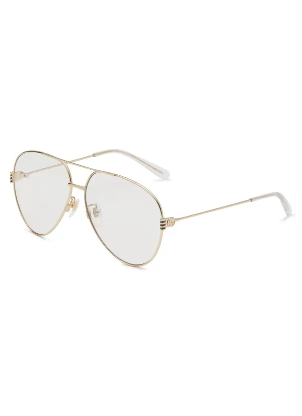 Eyewear>GUCCI Metal Aviator Optical Glasses