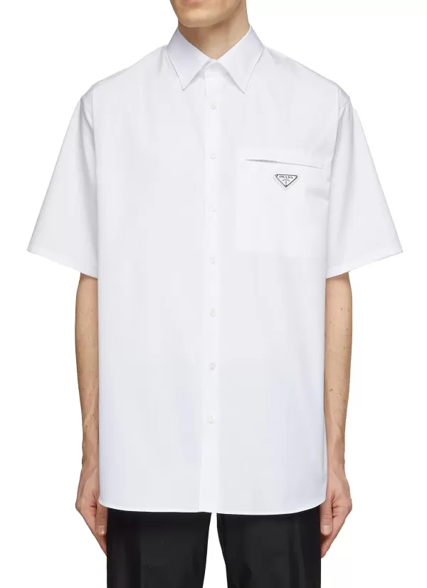 Shirts>PRADA Metal Logo Cotton Shirt