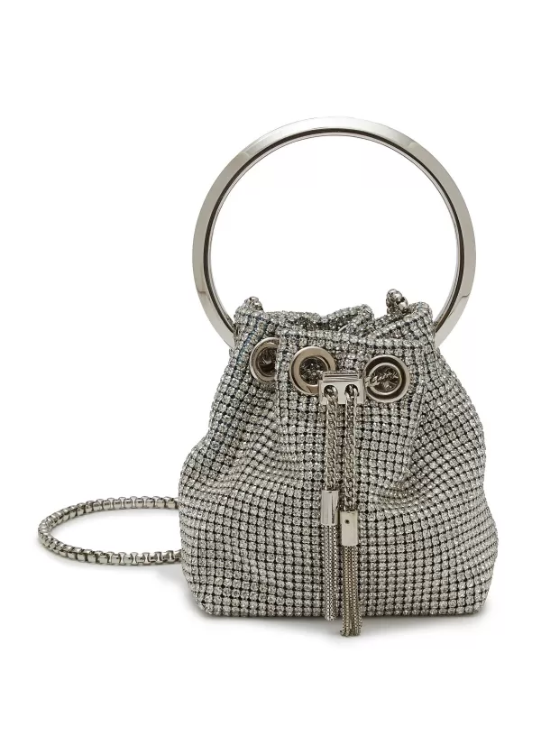 Clutch Bags>JIMMY CHOO Micro Bon Bon Crystal Handle Studs Bucket Bag