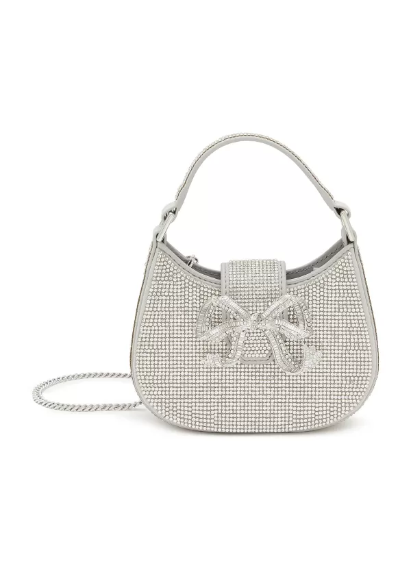 Crossbody>SELF-PORTRAIT Micro Bow Crescent Rhinestone Hobo Bag