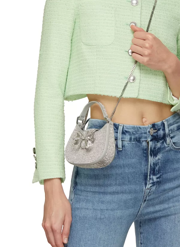 Crossbody>SELF-PORTRAIT Micro Bow Crescent Rhinestone Hobo Bag