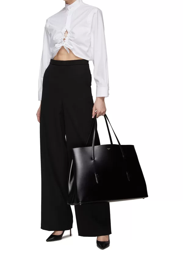 Tote Bags>ALAÏA Mina' 50 Calfskin Leather Tote Bag