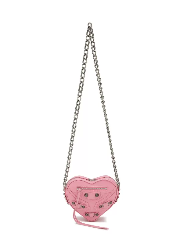 Crossbody>BALENCIAGA Mini 'Cagole' Heart Shape Arena Finish Leather Chain Crossbody Bag