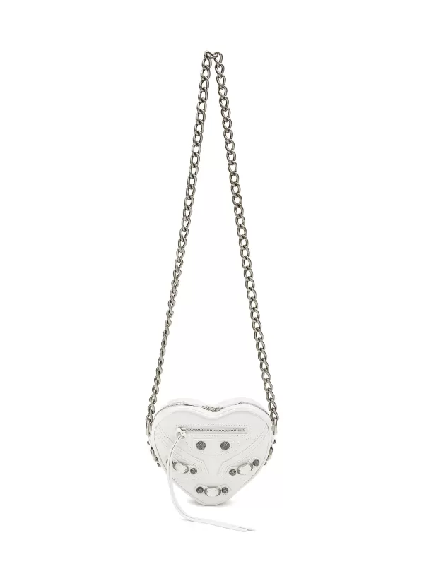 Crossbody>BALENCIAGA Mini 'Cagole' Heart Shape Arena Finish Leather Chain Crossbody Bag