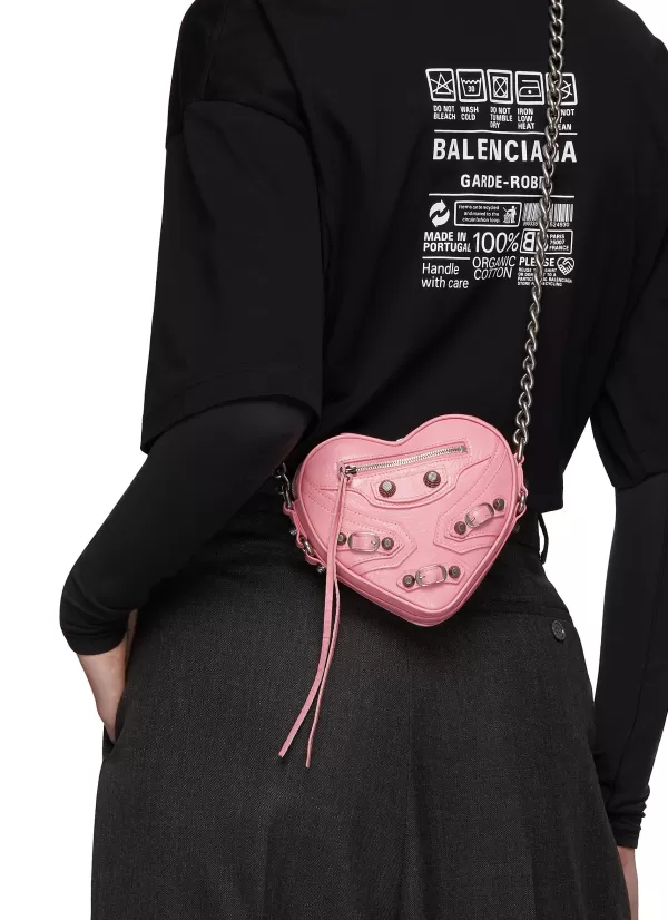 Crossbody>BALENCIAGA Mini 'Cagole' Heart Shape Arena Finish Leather Chain Crossbody Bag