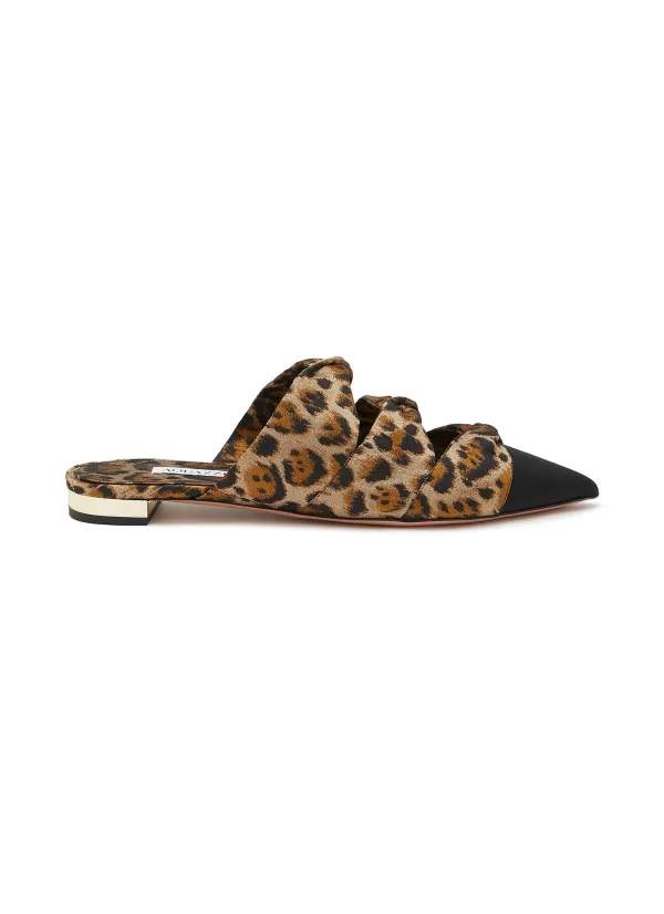 Slides>AQUAZZURA Mini Twist Leopard Print Flat Mules