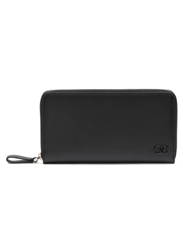 Small Leather Goods>VALENTINO Mini Vlogo Applique Leather Continental Wallet