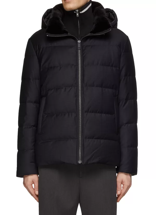 Jackets>YVES SALOMON Mink Collar Puffer Jacket