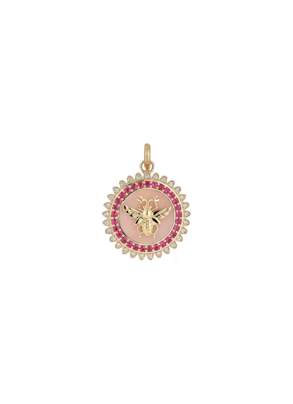 Fine Jewellery>STORROW JEWELRY Minnie 14K Gold Diamond Ruby Bee Medallion Charm