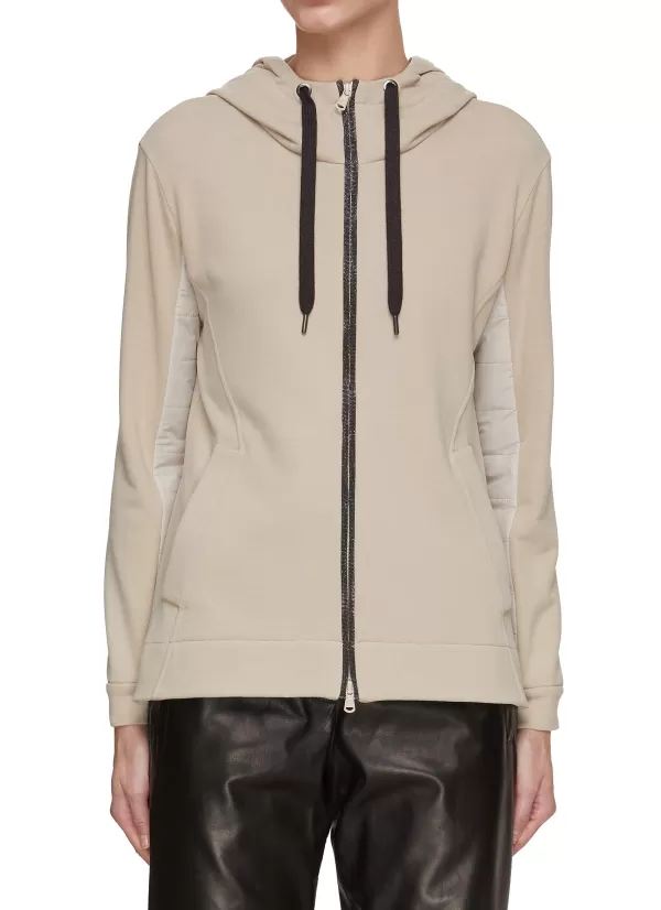 Jackets>BRUNELLO CUCINELLI Monili Embellishment Zip Up Jersey Hoodie