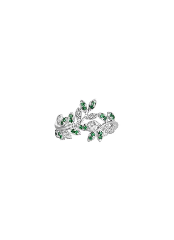 Fine Jewellery>LC COLLECTION JEWELLERY Neo Romantic Mistletoe Leaf Diamond Tsavorite 18K White Gold Ring