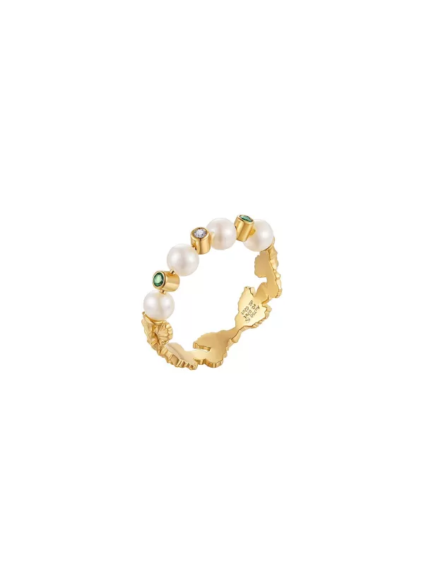 Fine Jewellery>LC COLLECTION JEWELLERY Neo Romantic Mistletoe Leaf Diamond Tsavorite Pearl 18K Yellow Gold Ring — Size 12