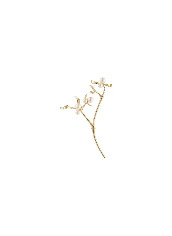 Fine Jewellery>LC COLLECTION JEWELLERY Neo Romantic Mistletoe Leaf Pearl 18K Yellow Gold Pin