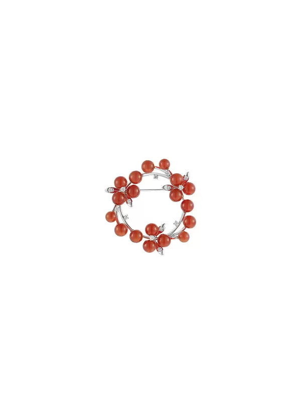 Fine Jewellery>LC COLLECTION JEWELLERY Neo-Romantic Christmas Holly 18K White Gold Diamond Carnelian Brooch