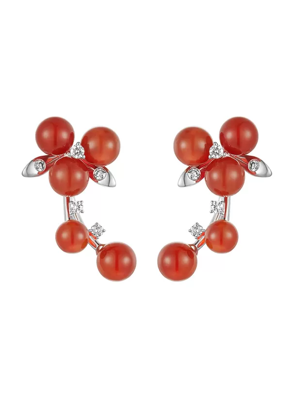 Fine Jewellery>LC COLLECTION JEWELLERY Neo-Romantic Christmas Holly 18K White Gold Diamond Carnelian Earrings