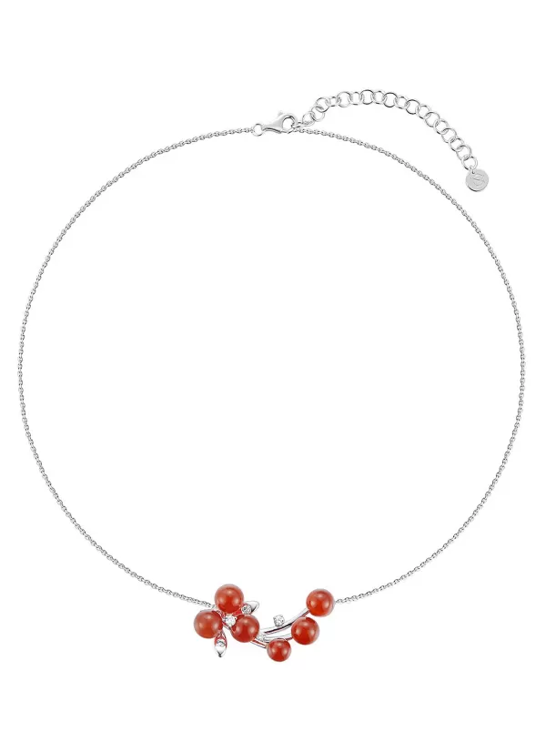 Fine Jewellery>LC COLLECTION JEWELLERY Neo-Romantic Christmas Holly 18K White Gold Diamond Carnelian Necklace