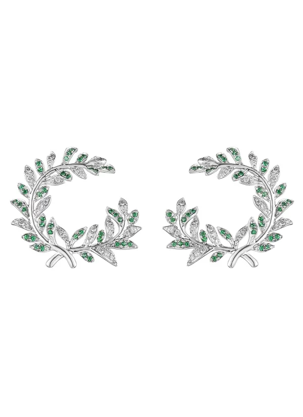Fine Jewellery>LC COLLECTION JEWELLERY Neo-Romantic Mistletoe Leaf 18K White Gold Diamond Tsavorite Earrings