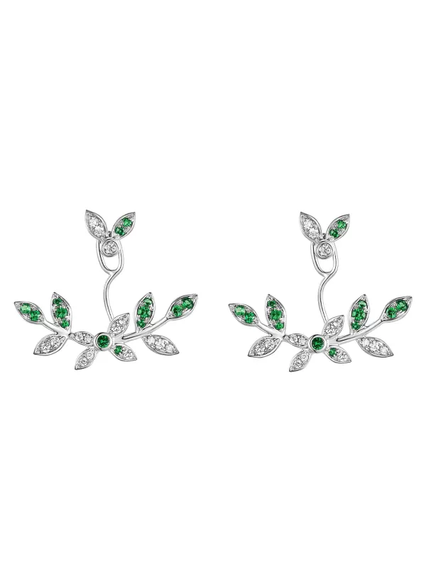 Fine Jewellery>LC COLLECTION JEWELLERY Neo-Romantic Mistletoe Leaf 18K White Gold Diamond Tsavorite Earrings