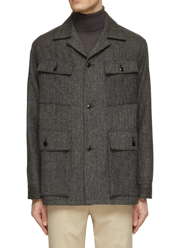 Coats>TOMORROWLAND Notch Lapel Herringbone Tweed Coat