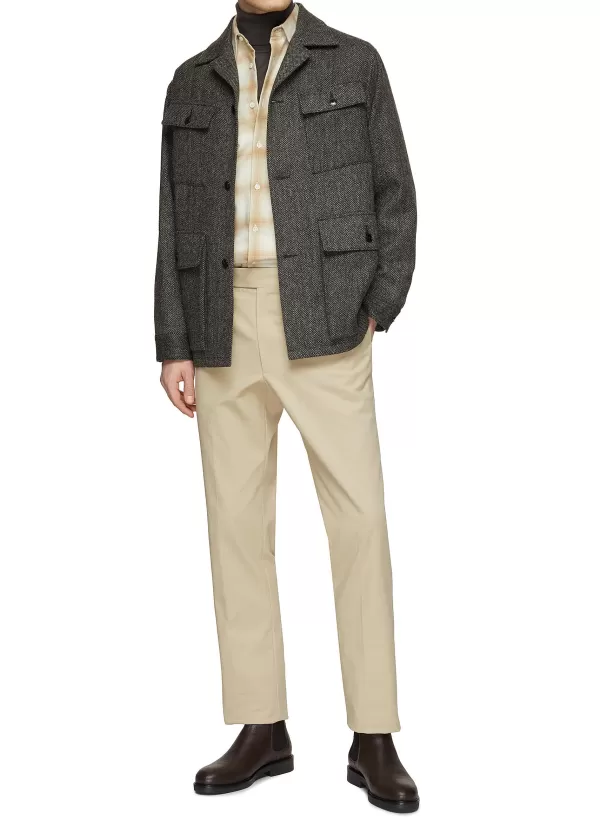 Coats>TOMORROWLAND Notch Lapel Herringbone Tweed Coat