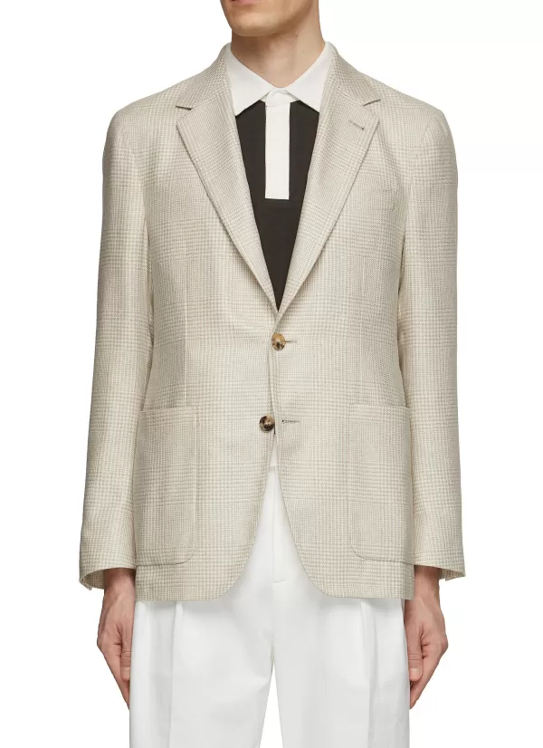 Suits>CANALI Notch Lapel Houndstooth Silk Blazer