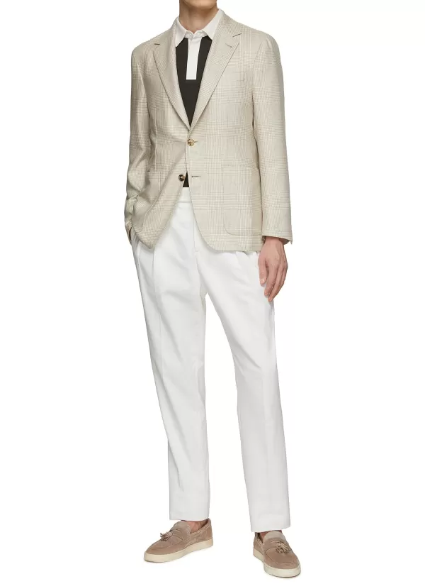 Suits>CANALI Notch Lapel Houndstooth Silk Blazer