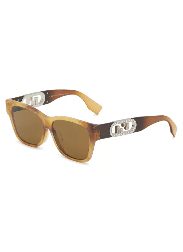 Eyewear>FENDI O'Lock Tortoiseshell Effect Acetate Sunglasses