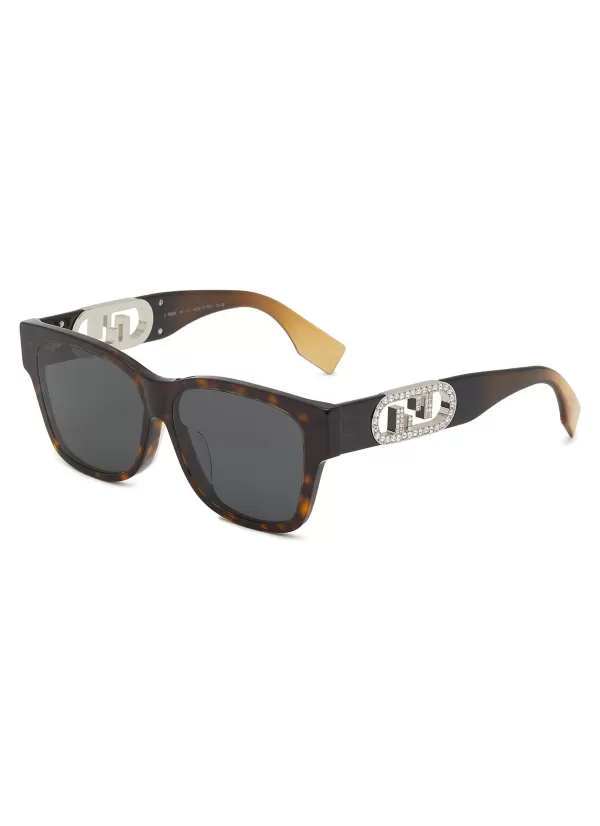 Eyewear>FENDI O'Lock Tortoiseshell Effect Acetate Sunglasses