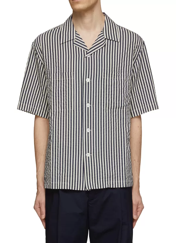 Shirts>BARENA Open Collar Striped Cotton Silk Shirt