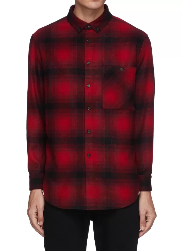 Shirts>SAINT LAURENT Oversize Checked Wool Shirt