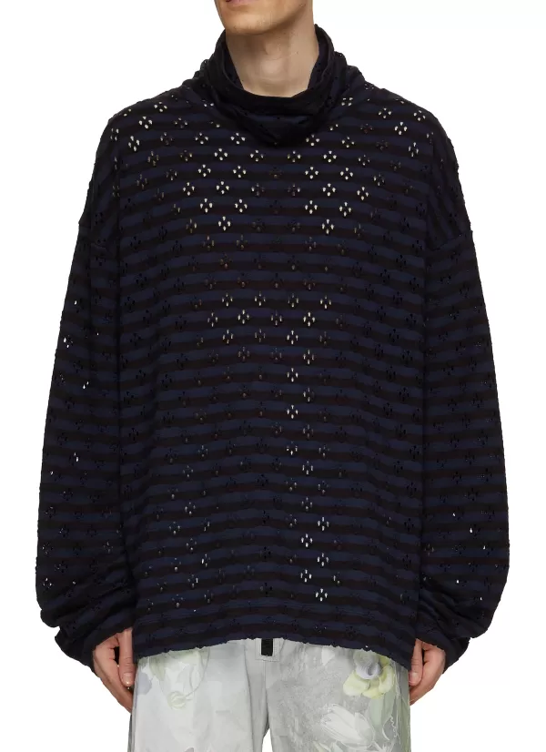 T-Shirts>DRIES VAN NOTEN Oversize Hole Cutout Turtleneck Top