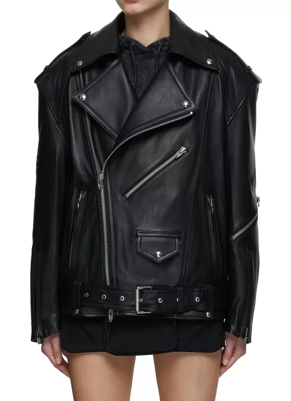 Jackets>JUUN.J Oversize Leather Biker Jacket