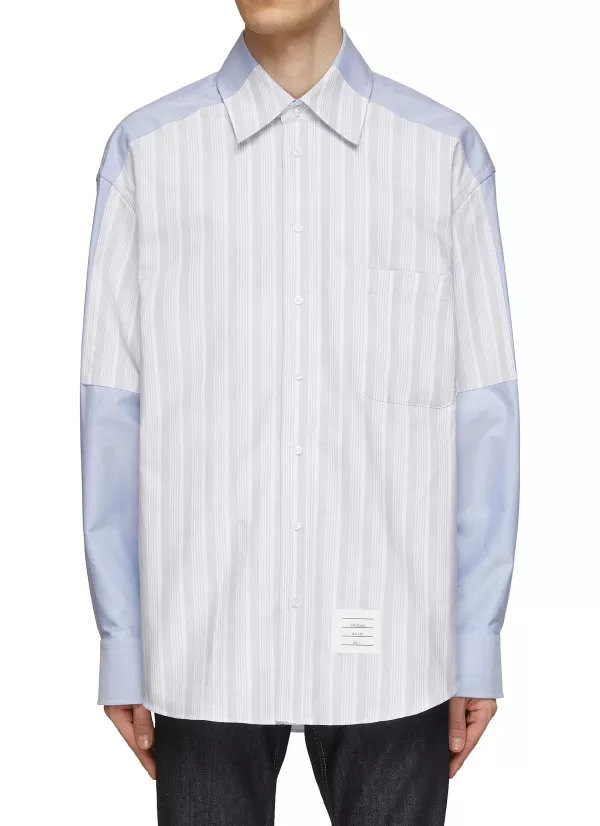 Shirts>THOM BROWNE Oversized Contrast Stripe Shirt