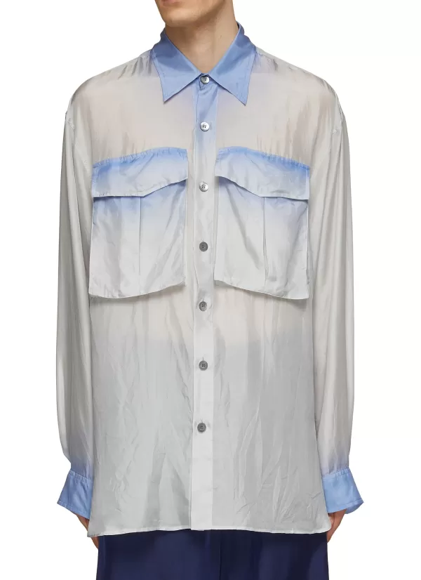 Shirts>DRIES VAN NOTEN Oversized Gradient Print Lightweight Silk Shirt