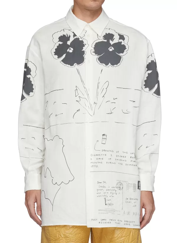 Shirts>LOEWE Oversized Pansies Print Double Gauze Shirt